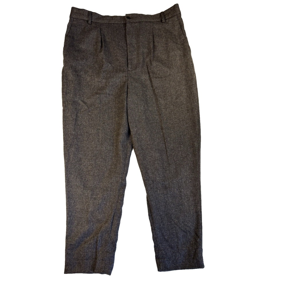 Zara Woman XL Brown Tweed Tapered Dress Pants Cropped Pleated Coquette Academia